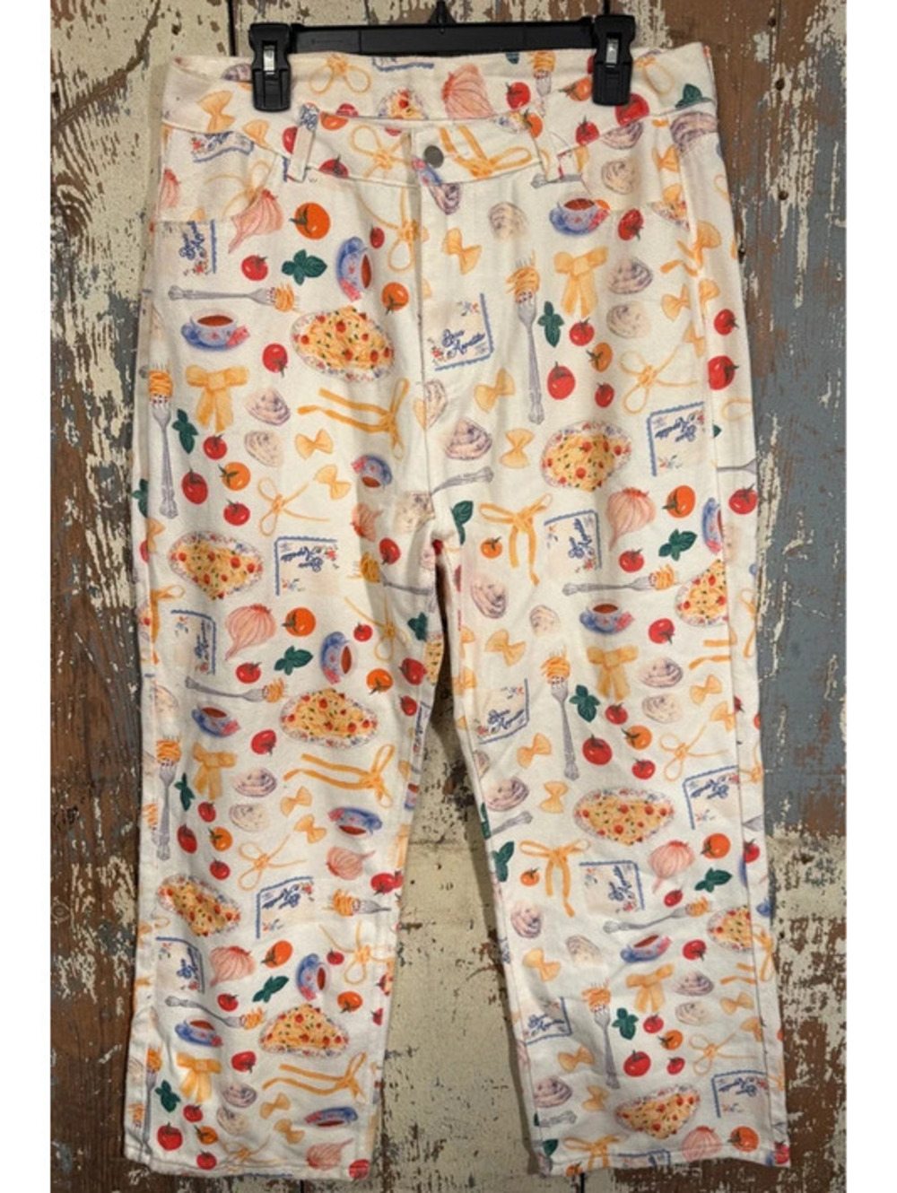Fun Novelty High Rise Straight Leg Jeans White pasta size L XL
